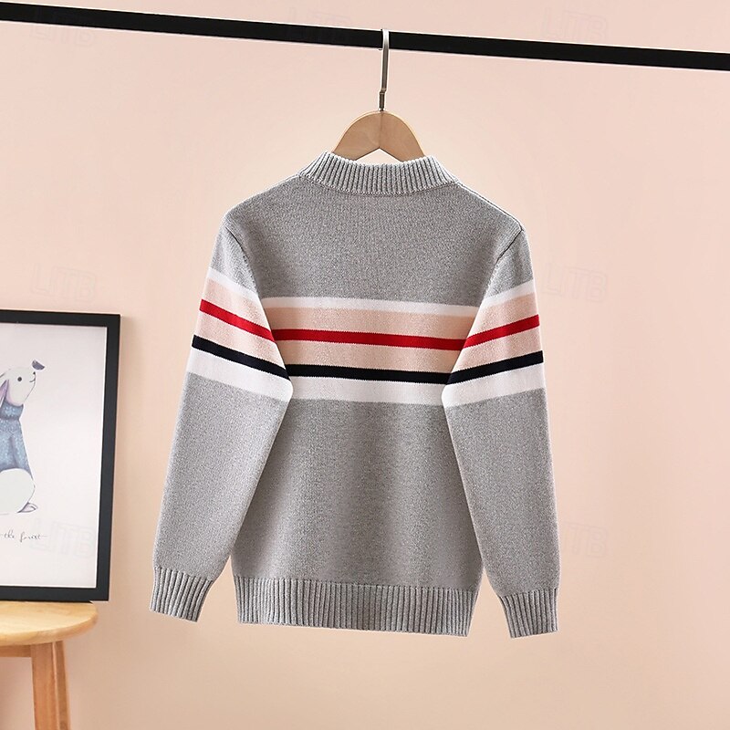 Chandail Enfants Garçons Rayure manche longue Garder au chaud Extérieur Mode Quotidien Basique bleu marine Gris Automne Hiver Vêtements 4 ans et + de 2026 ? $35.99 –P2