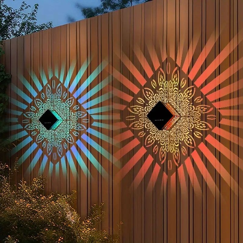 2 ks solární čtvercové nástěnné světlo venkovní vodotěsné nádvoří světlo s dutou projekcí nástěnné světlo vánoční domov zahrada veranda balkon vnější stěna dekorace krajinářské světlo 2026 - $44.99 –P1