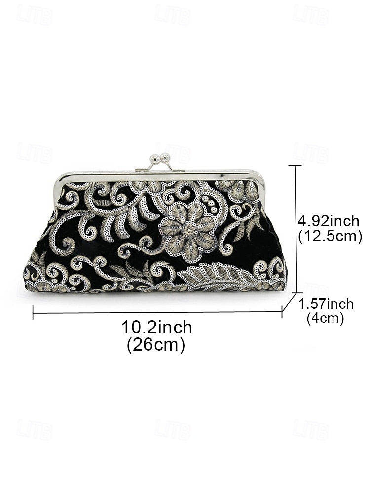 Women's Sequin Clutch Purse – Polyester Material, Multiple Colors, Embellished with Metallic Floral Design, Includes Chain for Shoulder Carry, Ideal for Weddings, Parties and Evening Events 2026 - $19.99 –P11