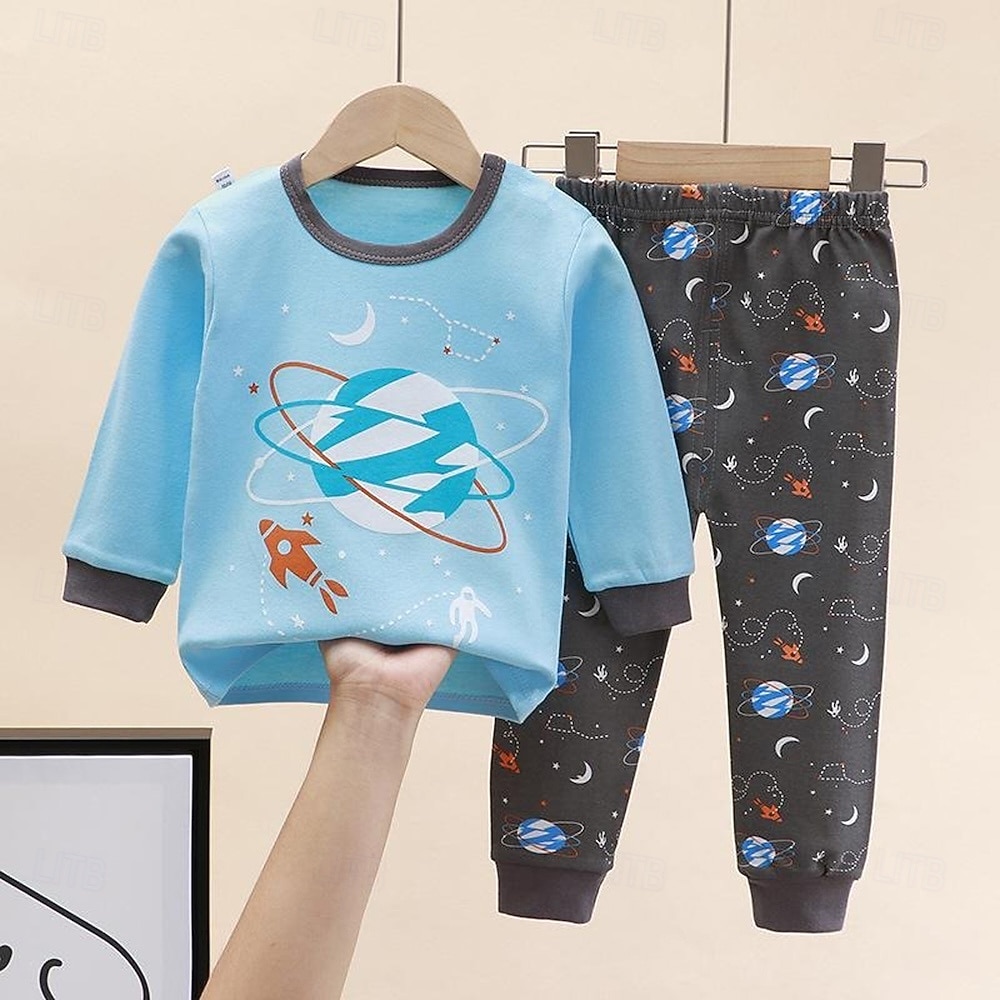Småbarn Pojkar 2 delar Pyjamasset Långärmad Z17 Z29 Z13 Ensfärgat Djur Vår Höst Förtjusande Hem 7-13 år 2026 - $11.99 –P2