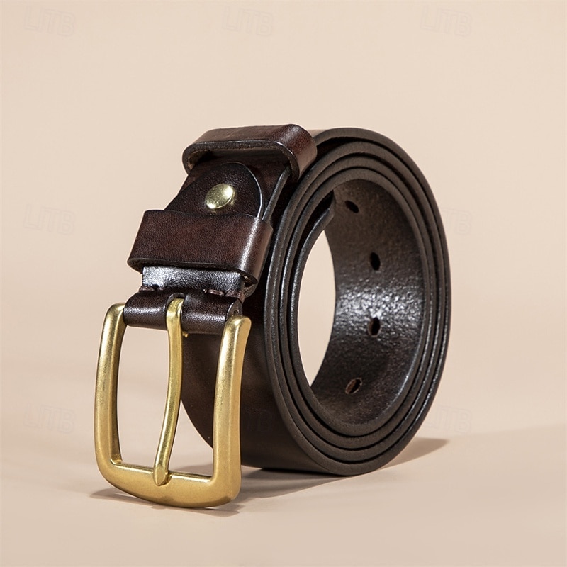 Men's Genuine Leather Belt Belt Brass Square Buckle Dermis Alloy Vintage Durable Adjustable Plain Black Kakhi Outdoor Daily Waist Belt 2026 - $32.99 –P8