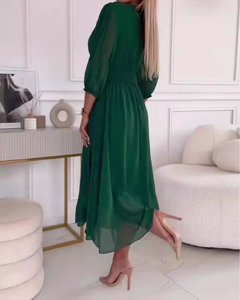 Mulheres Vestido midi Vestido preto Vestido casual Elegante Moda Moderno Diário Para Noite Final de semana Normal Tecido Manga 3/4 Decote V Azul Preto Verde Primavera Outono de 2026 por $31.99 –P3