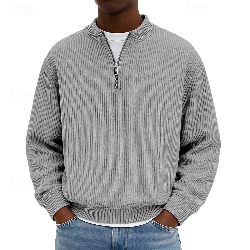 Men's Sweatshirt Corduroy Pullover Quarter Zip Sweatshirt Black Light Green Burgundy Navy Blue Dark Green Standing Collar Plain Textured Casual Daily Sports & Outdoor Streetwear Cool Sportswear 2026 - $24.99 –P3