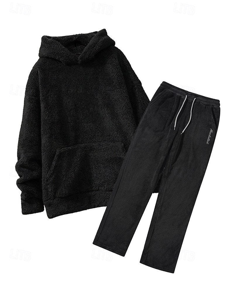 Zweiteiliger Fleece-Trainingsanzug für Herren – schwerer Hoodie und Jogginghose, einfarbige Sport-Streetwear mit Taschen 2026 - $54.99 –P16