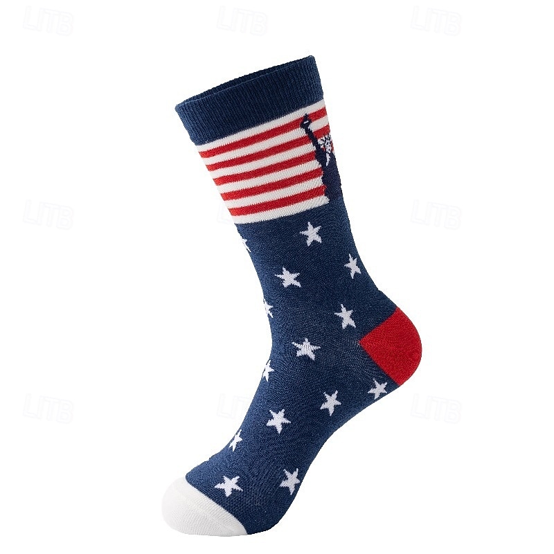 Calzini a metà polpaccio con design a stelle e strisce della bandiera americana per il 250° anniversario degli Stati Uniti, comodi calzini in cotone per uomo e donna, ispirati alla bandiera americana per un look casual. del 2026 a $11.49 –P5