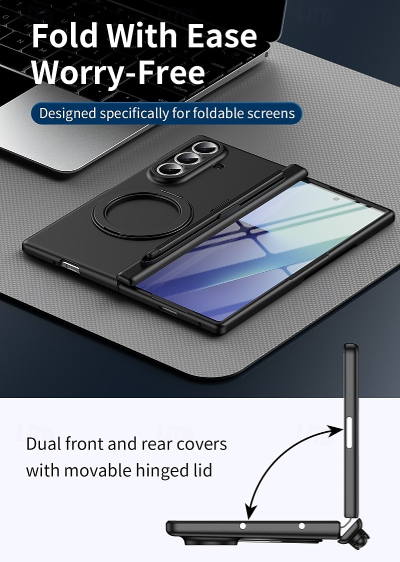 telefoon hoesje Voor Samsung Galaxy Z-vouw 7 Z-vouw 6 Z Fold 5 Z Fold 4 Z Fold 3 Flip cover met standaard en schermbeschermer Volledig lichaamsbeschermend Retro PC Metaal 2026 - $30.99 –P9