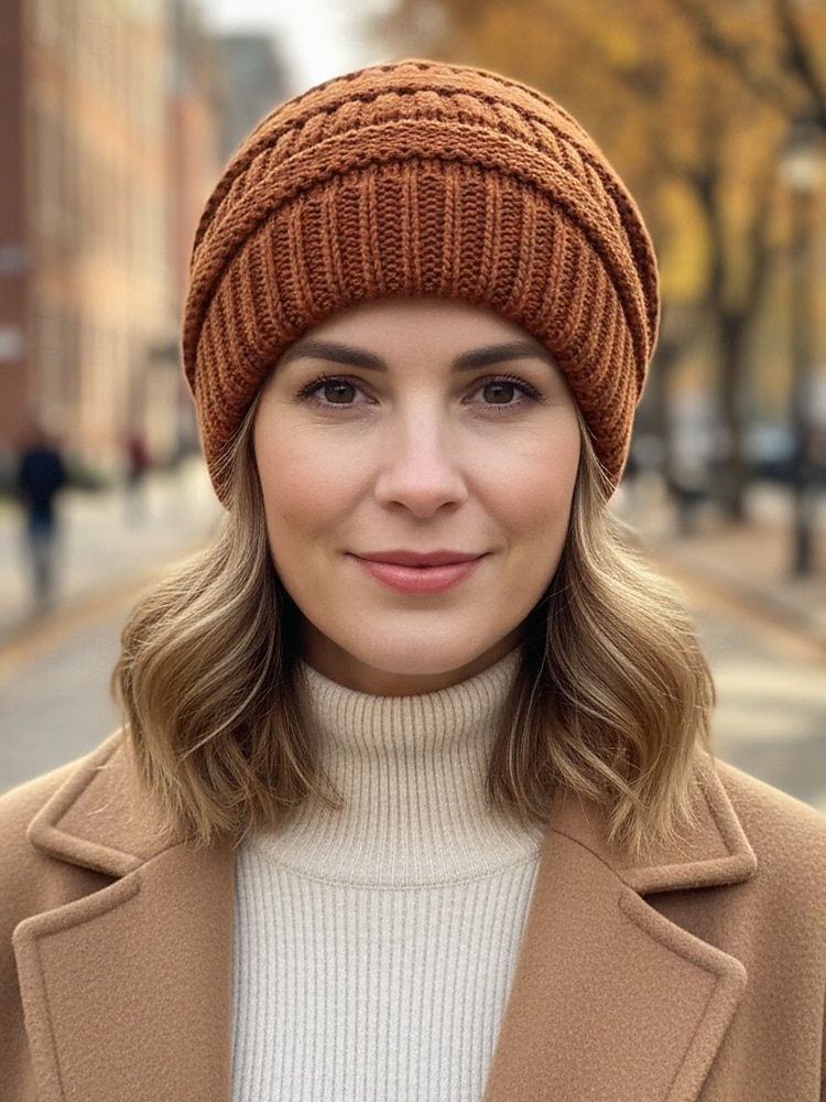 Căciulă tricotată pentru femei – disponibilă în mai multe culori, moale și elastică pentru o potrivire confortabilă, perfectă pentru iarnă și ținute casual. 2026 - $7.99 –P2