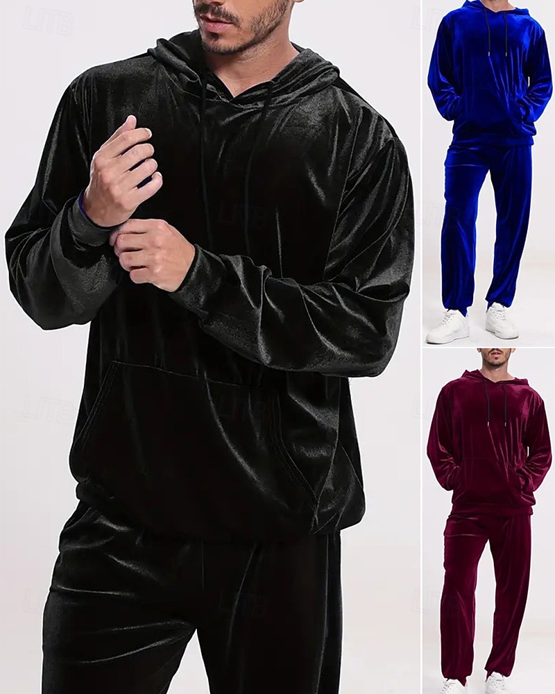 Homens Moletom Moletom com capuz e calças Conjunto de roupas Conjunto de moletons Capuz Ao ar livre Diário Esportes Com Cordão Bolsos Tecido Vermelho Vinho Preto Azul Royal Poliéster Roupas Esportivas de 2026 por $44.99 –P1