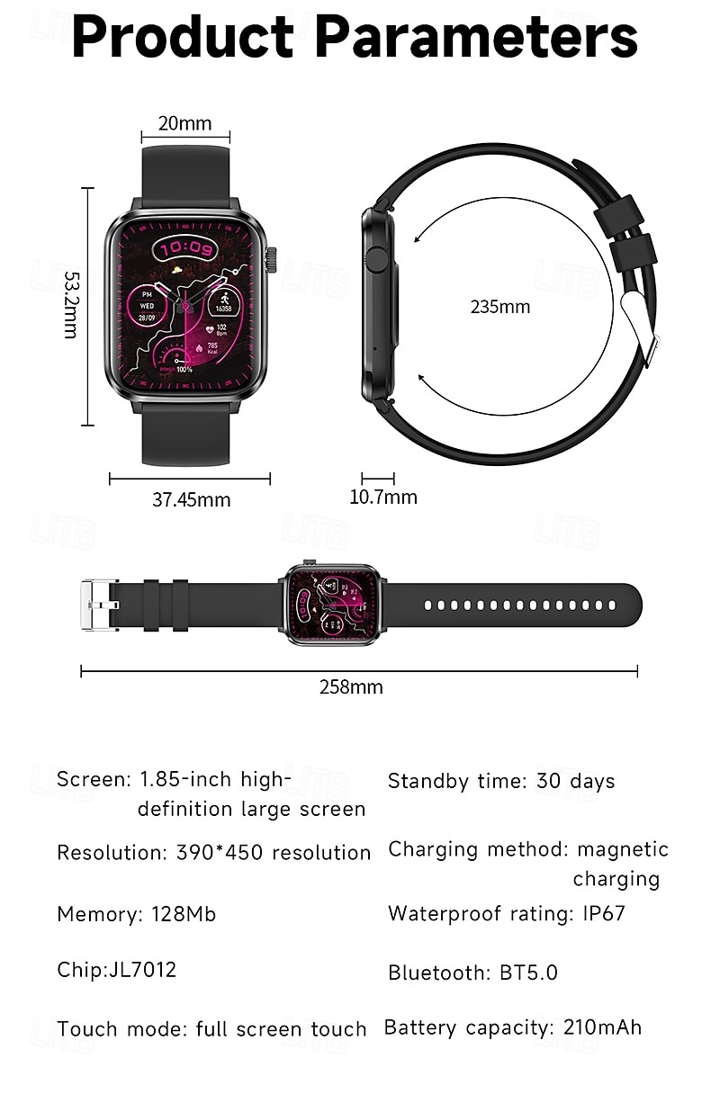 iMosi V82 Chytré hodinky 1.85 inch Inteligentní hodinky Bluetooth Krokoměr Záznamník hovorů Sledování aktivity Kompatibilní s Android iOS Unisex Hands free hovory Záznamník zpráv Krokovač IP68 37mm 2026 - $61.99 –P11