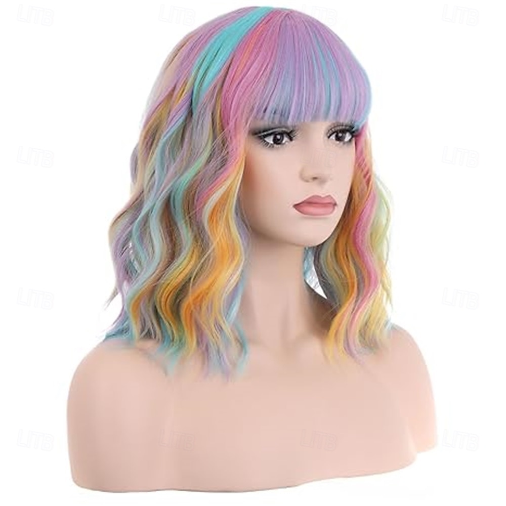 Peruca de Carnaval 2026 Rosa Azul Roxo Encaracolado Ondulado Curto Peruca sintética para festivais Mardi Gras Parada Cabelo para fantasia de cosplay para Feminino de 2026 por $21.99 –P3