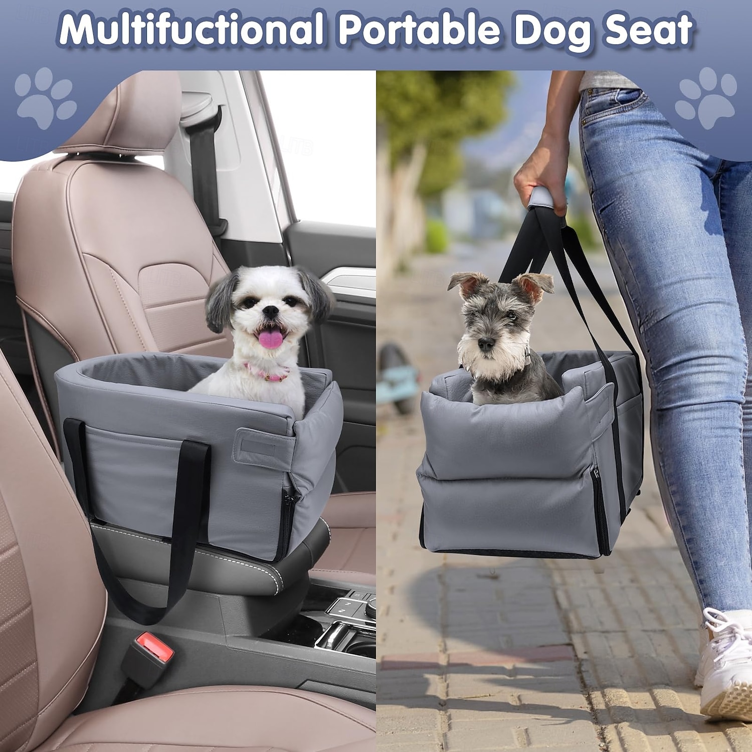 koiran turvaistuin, koiran turvaistuin pienille koirille, kannettava lemmikkien turvaistuin pennulle, keskikonsoli koiran turvaistuin turvallisella hihnalla, säilytystaskut, pehmeä tyyny 2026 - $167.99 –P3
