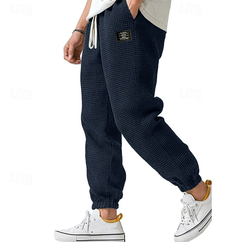 Men's Waffle Sweatpants Joggers Trousers Casual Pants Drawstring Solid Color Comfort Full Length Daily Outdoor Streetwear Fashion Classic Style Lake blue Black Stretchy 2026 - $22.99 –P13