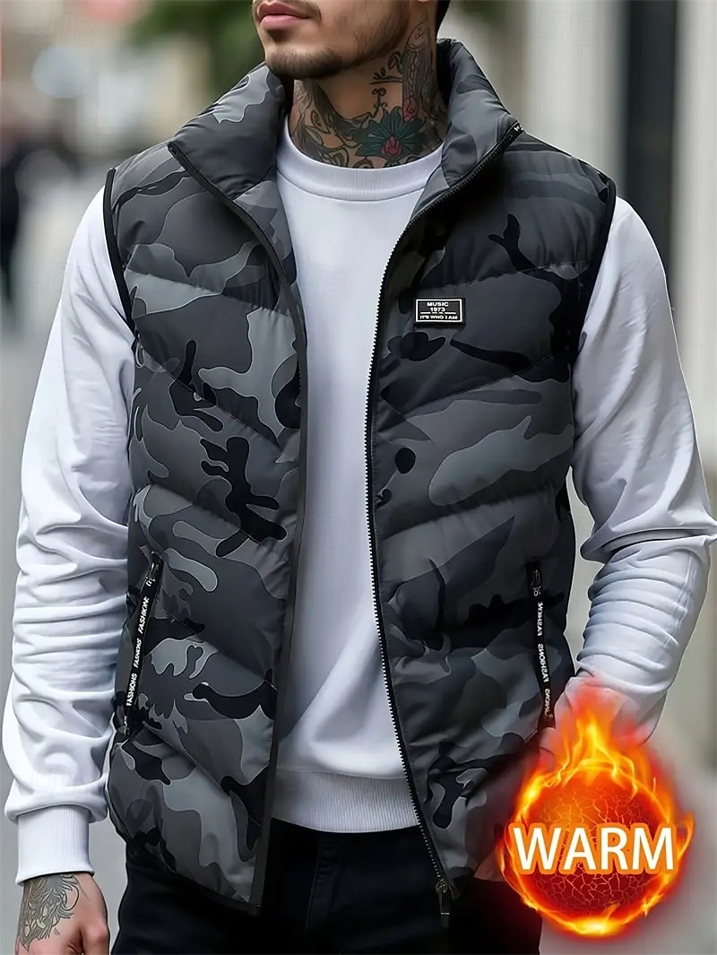 Homens Colete puffer Colete Gilet Férias Diário Encontro Moda Casual Outono & inverno Bolsos Poliéster Manter Quente Confortável Côr Camuflagem Zíper Colarinho Chinês Normal Preto Verde Tropa Cinzento de 2026 por $37.99 –P8