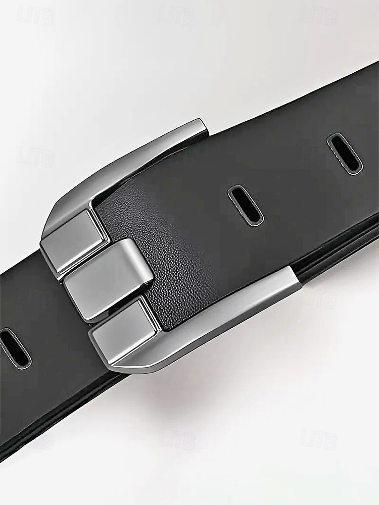 Cinturón de piel auténtica para hombre – diseño clásico con hebilla de acero inoxidable, perfecto para regalos de Navidad y para uso diario. 2026 - $18.99 –P6