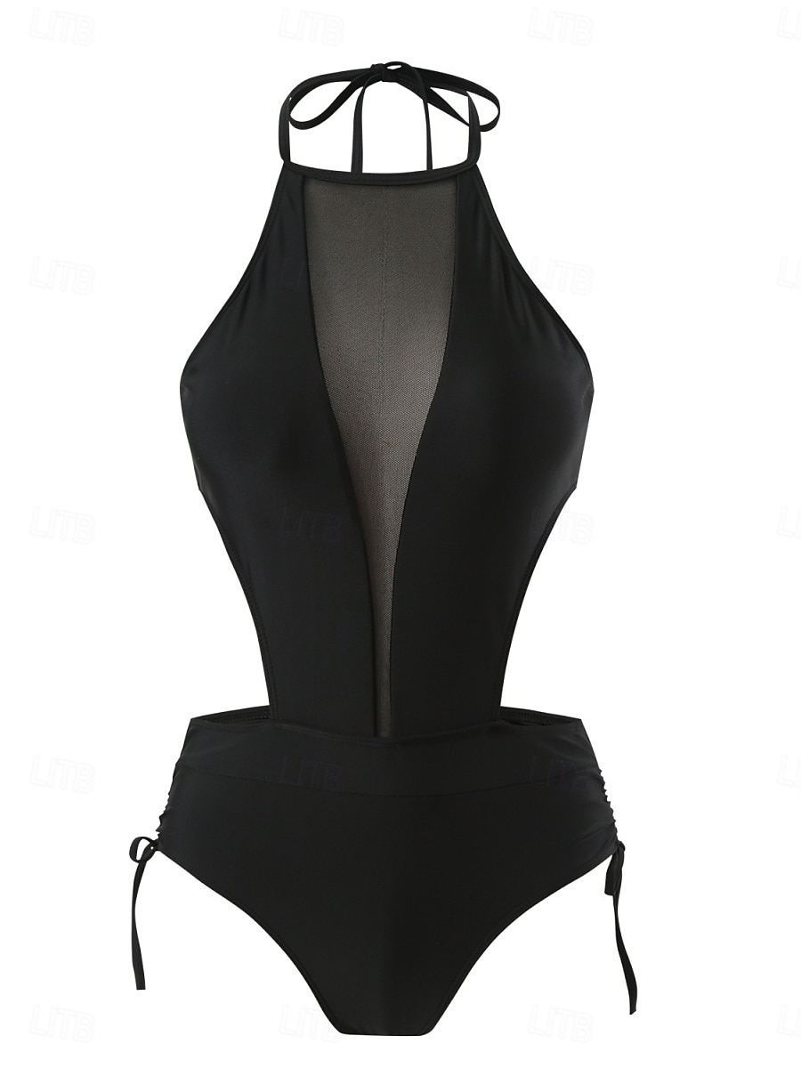 Woman's Einteiliger Badeanzug Sexy Cutout Monokini Hohe Taille Bauchkontrolle Hohe Taille Slim Rückenfrei Urlaub Strandbekleidung Einfarbiger Halter Ausschnitt Ärmlos Badeanzüge 2026 - $9.49 –P5