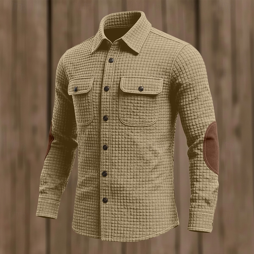 Herren Hemd Waffelhemd Freizeithemd Cargohemd Schwarz Dunkel Blau Kaki Grau Langarm Einfach Revers Outdoor Lässig Patchwork Bekleidung Mode Retro Vintage Klassisch 2025 - $24.99 –P4