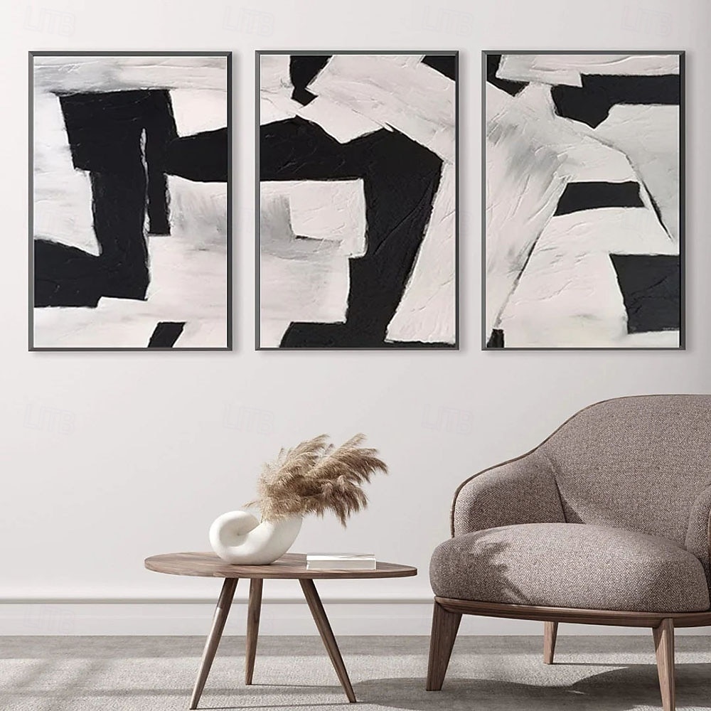 2026年 手描きの油絵、黒、グレー、白、モダン、抽象、キャンバスの油絵、ミニマリスト、テクスチャ、壁アート、手作りの絵画、リビングルーム、壁アート、ホームデコレーション  コレクション – $88.99 –P1