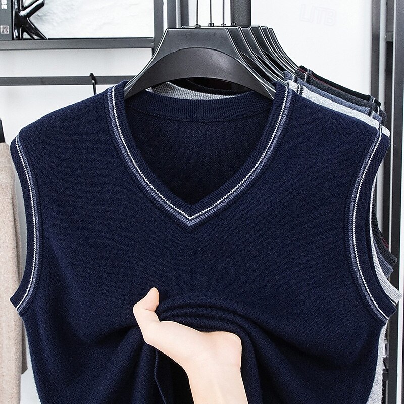 Herren Pullunder Kleid Pullover Pullover Weste Strickpullover Gerippt Stricken Normale Oberteile Gestrickt Einfach V Ausschnitt Mode Lässig Urlaub Alltagskleidung Bekleidung Herbst Winter Schwarz Rote 2026 - $25.99 –P5