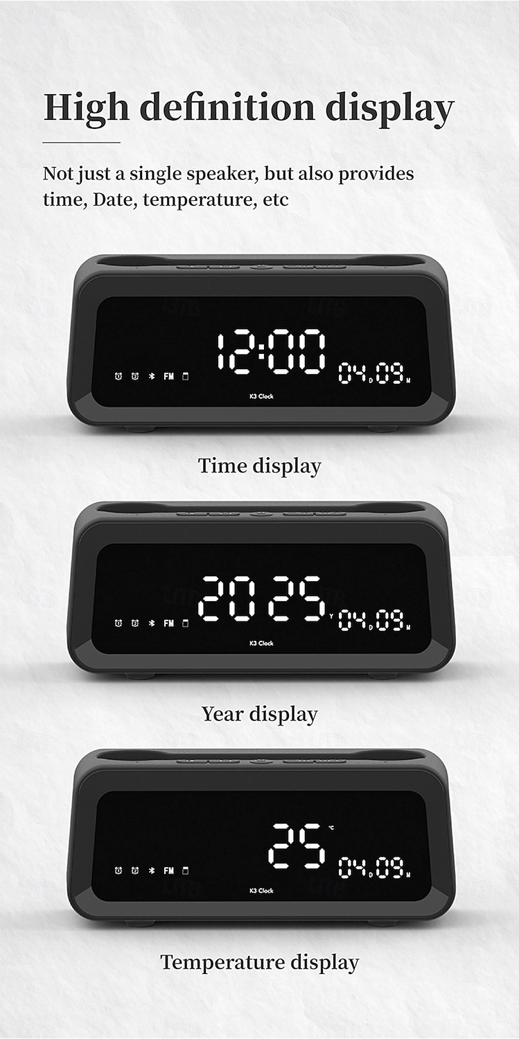 K3  Portable Wireless Speaker and Alarm Clock Bass 40-Hour Battery Life Dual-Mode Phone Stand/Bracket TF Card Player -C Dual Speakers Low Power Mode Compatible with Mobile Devices - Black/Whi 2025 - $25.99 –P8