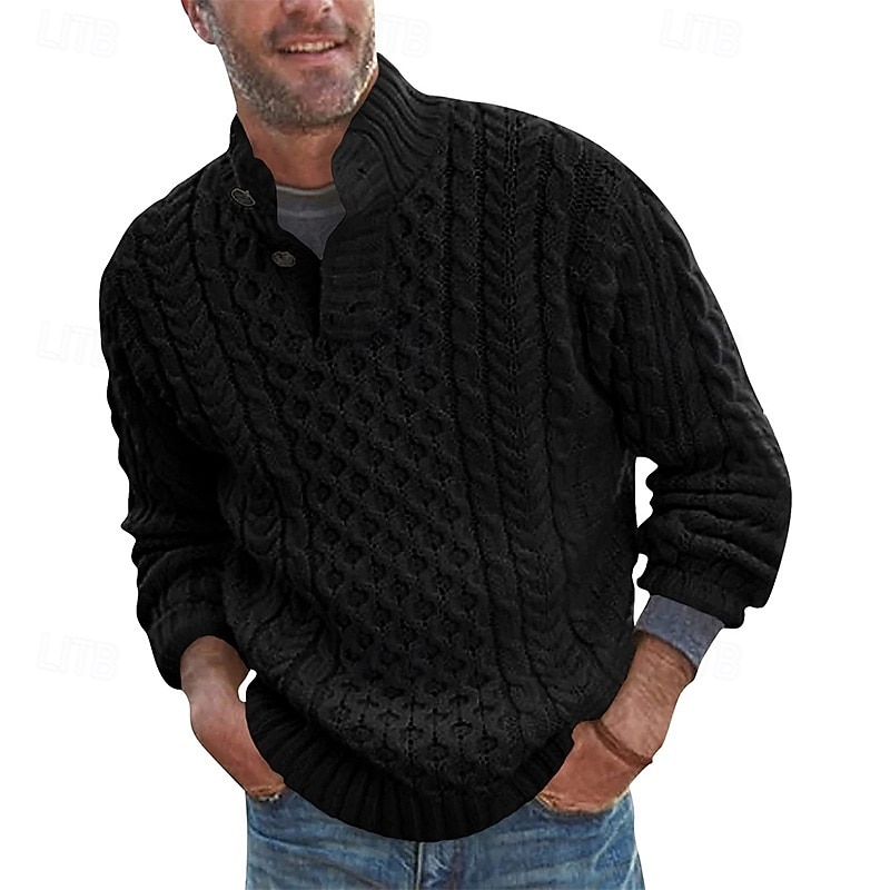 Hombre Pulóveres Suéter de punto Estriado Cable Tejer Tops regulares De Punto Ajustado Plano Escote Chino Prendas de punto Moderno Casual Ropa Cotidiana Ropa Otoño invierno Negro Blanco M L XL 2026 - $39.99 –P6