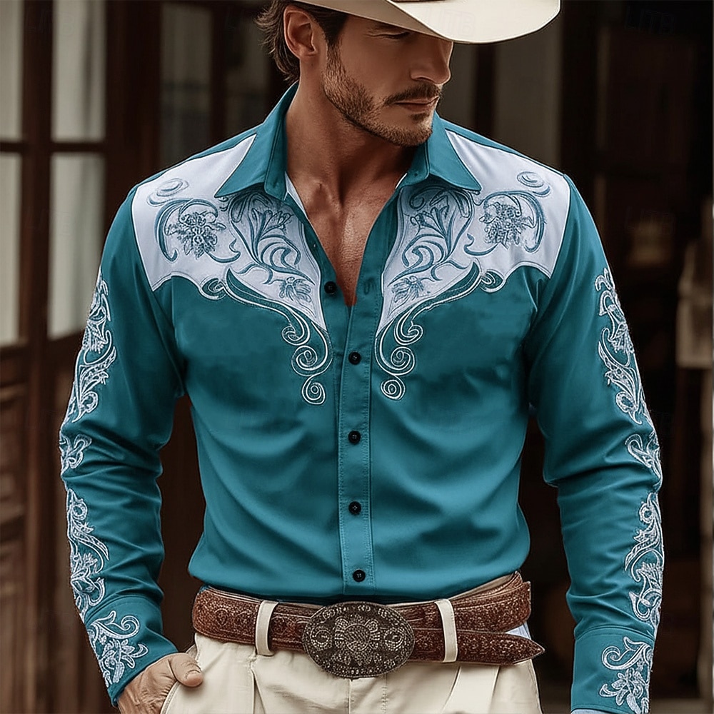 Férfi Virágminta Etno Virágok Ing Nyugati ing Cowboy ing Hosszú ujj Vintage Retro Hétköznapi Szabadtéri Munkaruha Tavasz Ősz Térfogatcsökkenés Elöl két zseb Vászonszerű ing Gombolható ingek Medence 2026 - $27.99 –P3
