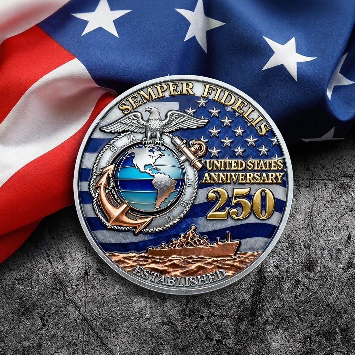 Moeda Comemorativa do 250º Aniversário do Corpo de Fuzileiros Navais Moedas Coletáveis Moedas de Exibição em Metal Durável para Colecionadores e Ideia de Presente Tema Militar Patriótico de 2026 por $19.99 –P1