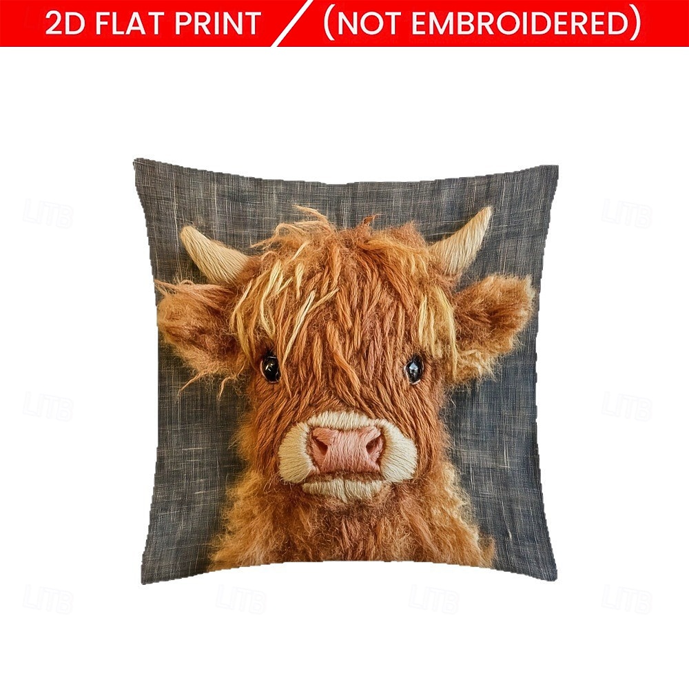 Highland Cow Pillow Covers 2D Flat Print Cute Calf Plush Cushion Covers Soft Short Velvet Decorative Throw Pillowcase for Sofa Couch Living Room Home Farmhouse Decor 2026 - $7.99 –P6