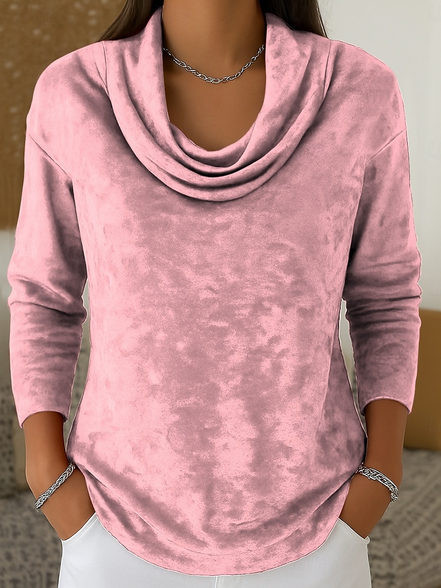 בגדי ריקוד נשים חוּלצָה טי שירטס דפוס שכבות צבע אחיד גראפי אלגנטית וינטאג' אופנתי שרוול ארוך צוואר בדוגמת דרפה חולצות רגילות יומי ליציאה סוף שבוע פול ורוד מסמיק אודם חום תלתן סתיו חורף 2026 - $32.99 –P4