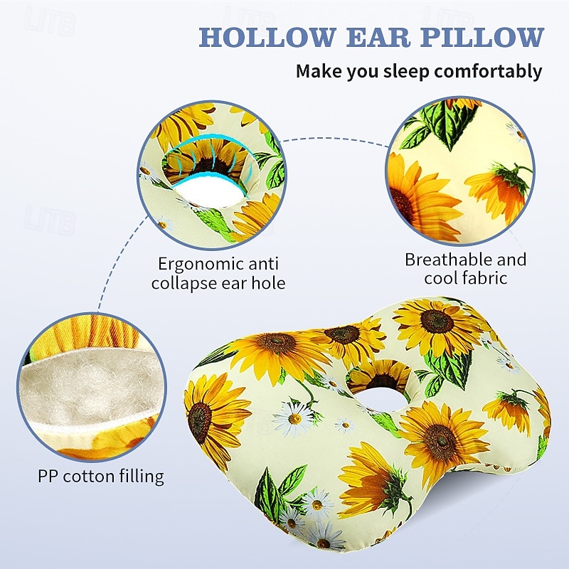 Polštářek do ušního otvoru z polypropylenové bavlny s pomalým odrazem, polštářek ve tvaru slunečnice, opěrný polštářek do ušního otvoru pro spaní na boku, pohodlný polštářek do ušního otvoru pro lepší 2026 - $22.99 –P2
