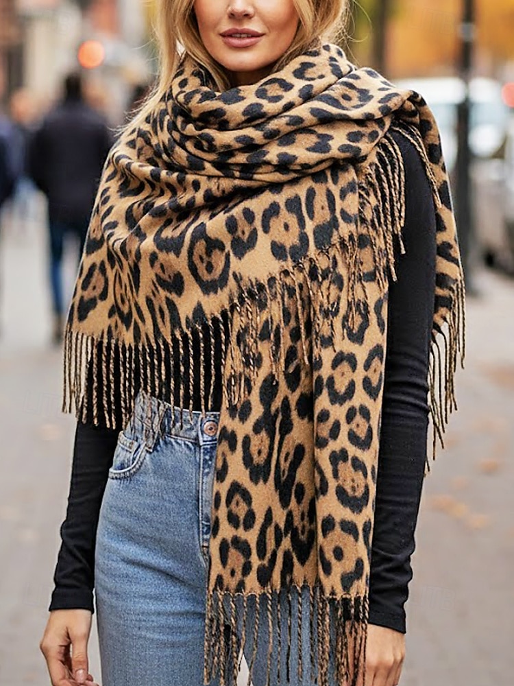 Dámská šála s leopardím vzorem – měkká a pohodlná polyesterová tkanina, dostupná v několika barvách, ideální pro běžné nošení i v zimě. 2026 - $14.99 –P1