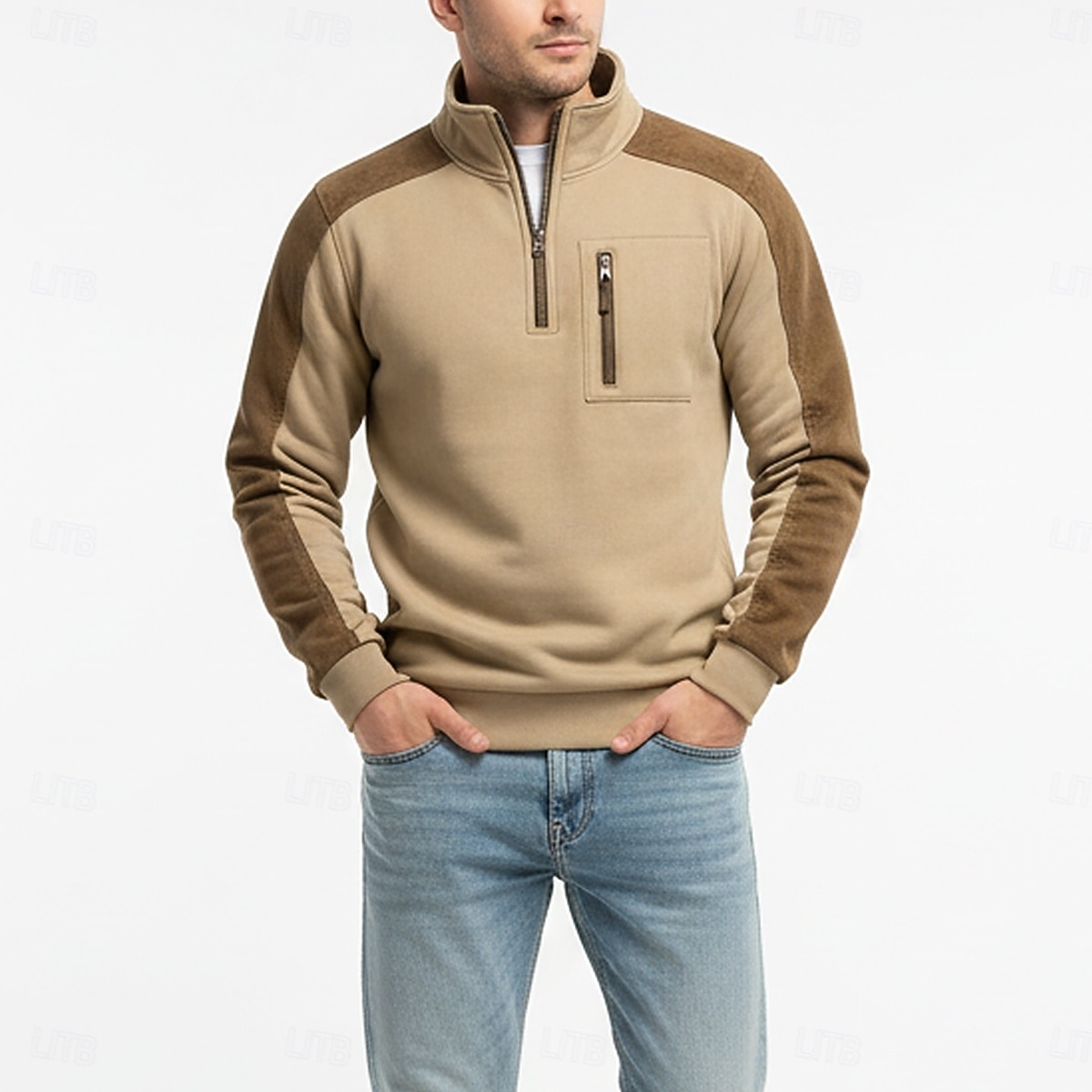 Men's Hoodie Wine Navy Blue Green Khaki High Neck Half Zip Color Block Pocket Color Block Casual Daily Vintage Casual Fall Winter Clothing Apparel Hoodies Sweatshirts  2026 - $34.99 –P3