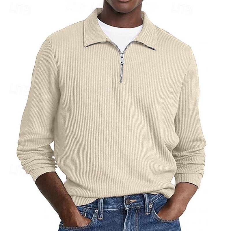 Per uomo Polo Polo con zip a un quarto Abbigliamento quotidiano Data Zip a un quarto Manica Lunga Moda Essenziale Semplice Cerniera Primavera Autunno Vestibilità regolare Nero Bianco Verde militare del 2026 a $26.99 –P6