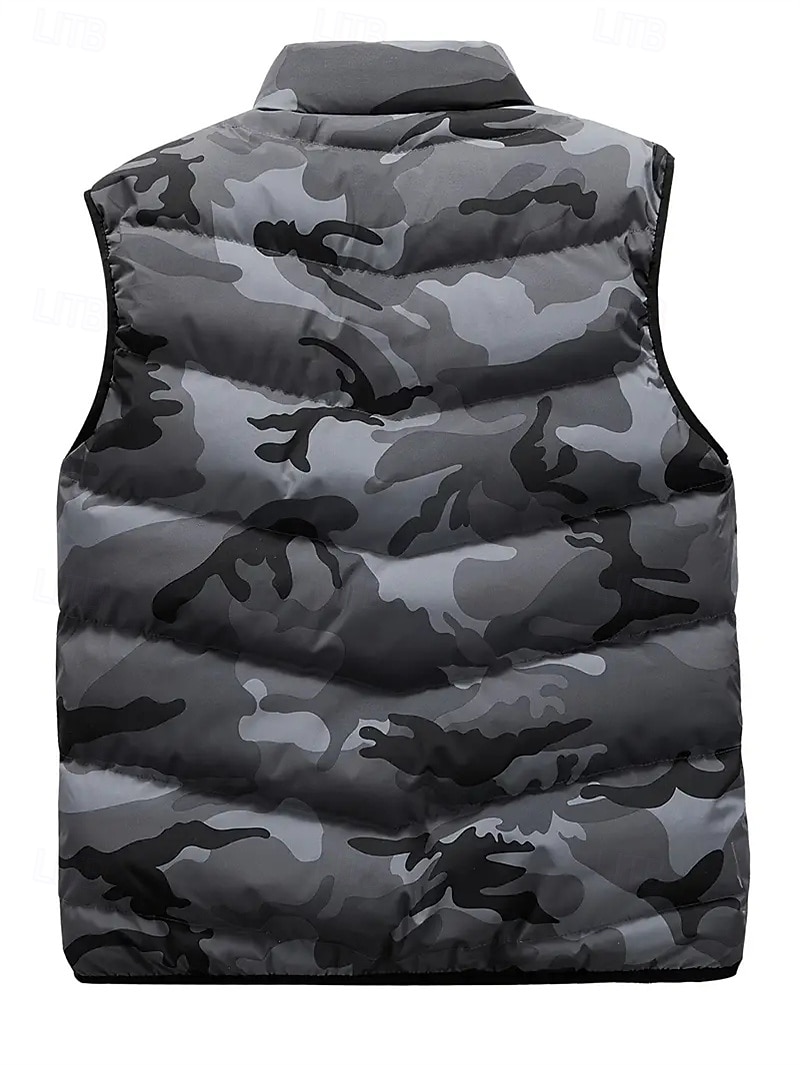 Homens Colete puffer Colete Gilet Férias Diário Encontro Moda Casual Outono & inverno Bolsos Poliéster Manter Quente Confortável Côr Camuflagem Zíper Colarinho Chinês Normal Preto Verde Tropa Cinzento de 2026 por $37.99 –P10