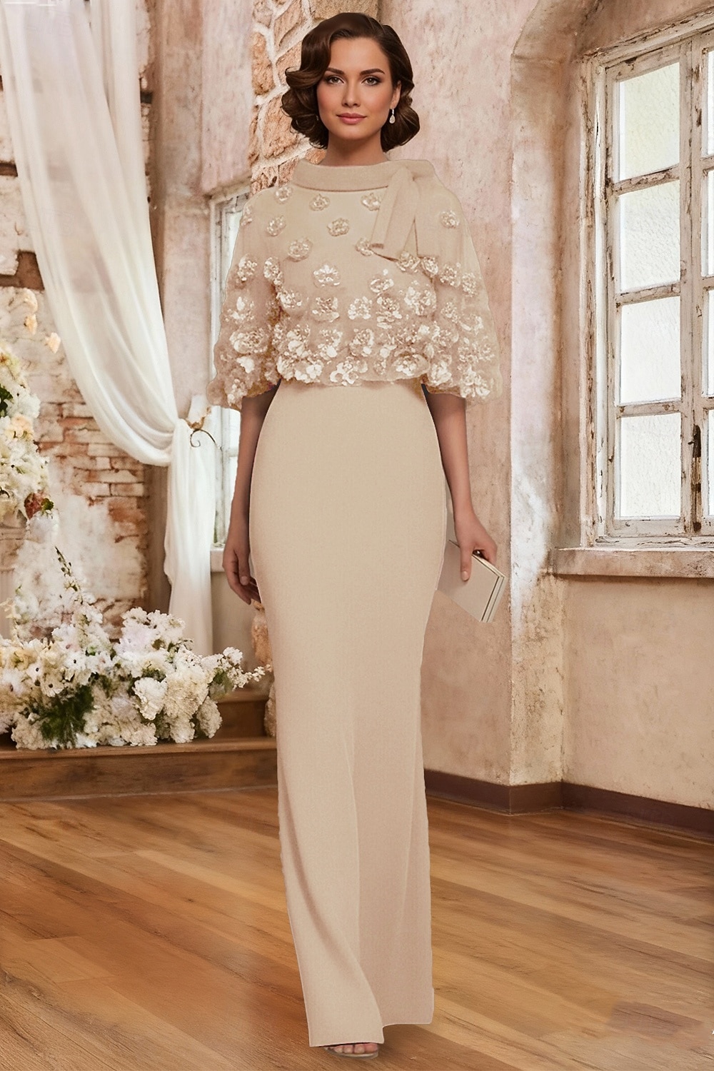 Tweedelig Tot de grond Feestjurk Cocktail jurk Bruiloft gast jurk Moeder van de bruid jurk Korte mouw Halve mouw Strakke ronde hals Ronde hals Elegant Formeel Bruiloft gast Familiebijeenkomst Chiffon 2026 - $183.99 –P1