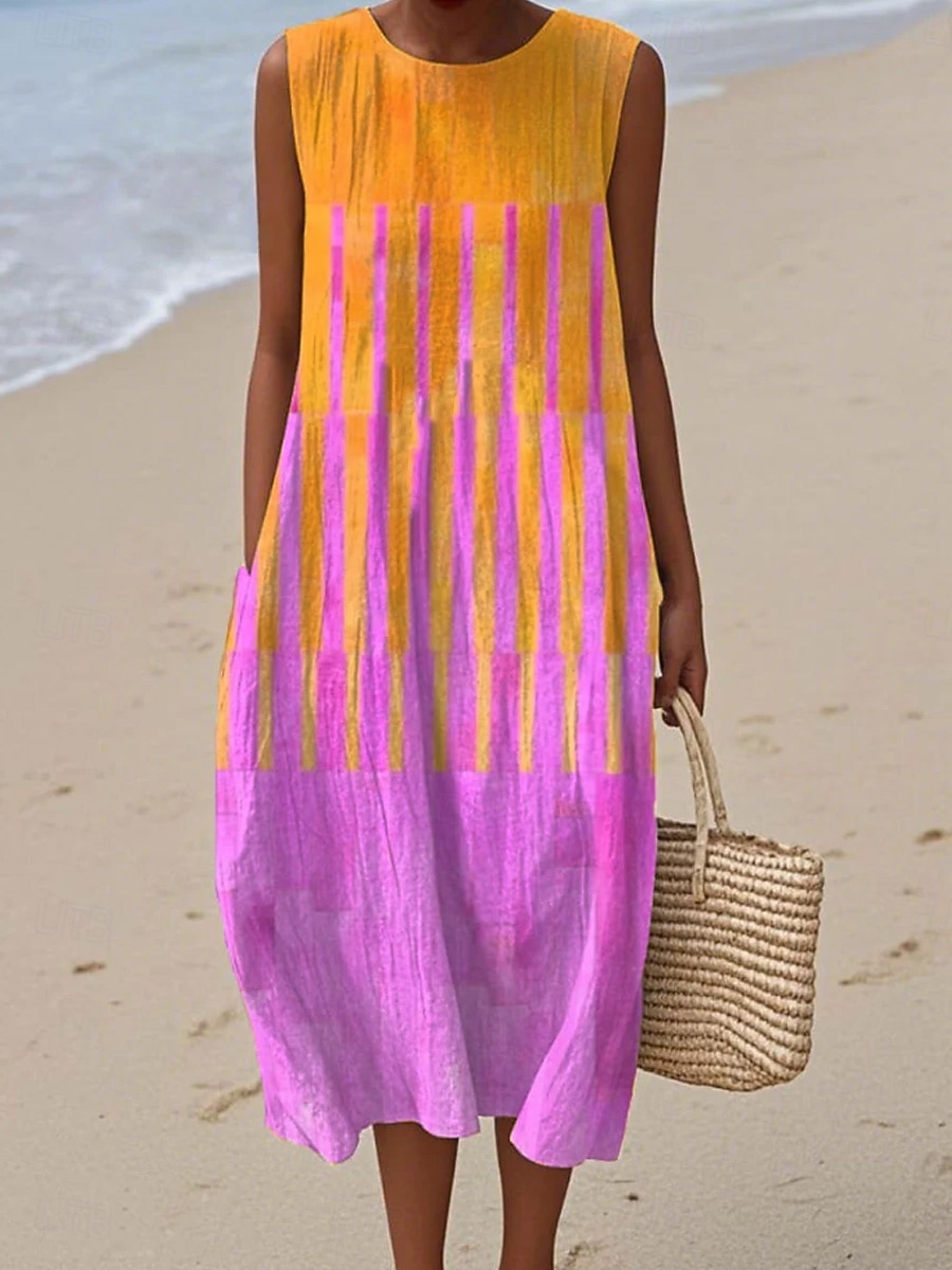 Per donna Abito Midi Abito a Tubino Vestito Estivo Abito a trapezio Vacanza Casual Boho Spiaggia Uscire Vestibilità comoda Grafico Geometrico Senza Maniche Girocollo Grigio verde Nero Rosa Cachi del 2026 a $39.99 –P3