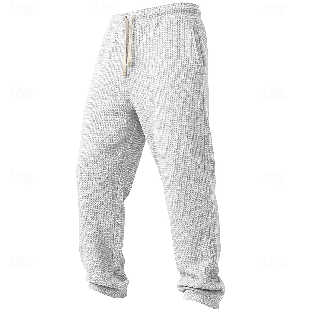 Men's Waffle Sweatpants Trousers Straight Leg Sweatpants Waffle Pants Drawstring Elastic Waist Plain Breathable Full Length Casual Daily Outdoor Vacation Classic Style Black White Micro-elastic 2026 - $25.99 –P6