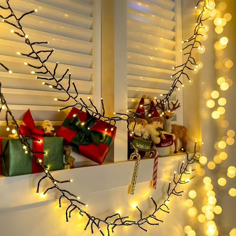 Светодиодная гирлянда для рождественской елки, 10 м, 500 светодиодов, гирлянда с теплым белым светом, 8 режимов мерцания, декоративная гирлянда для домашнего рождественского праздничного освещения, 2025 - $52.99 –P5