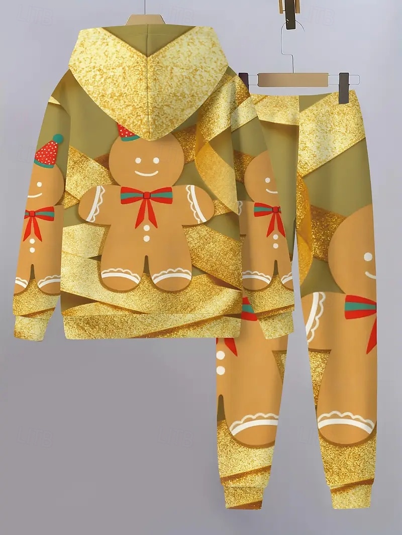 Kerstmis Jongens 3D Grafisch Ruitjes Peperkoek mannen Kerstsets kerstcadeau Set met capuchon en joggingbroek Lange mouw Lente Herfst Dagelijks Basic Casual Kinderen 4 jaar + Capuchon Buiten Vakantie 2025 - $26.99 –P9