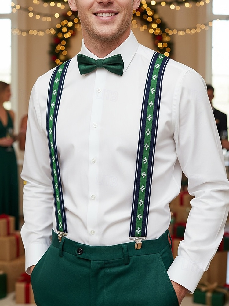 мужские рождественские подтяжки – эластичная ткань с разнообразными узорами, регулируемые и стильные, идеально подходят для праздничных вечеринок и официальных мероприятий 2026 - $18.99 –P1