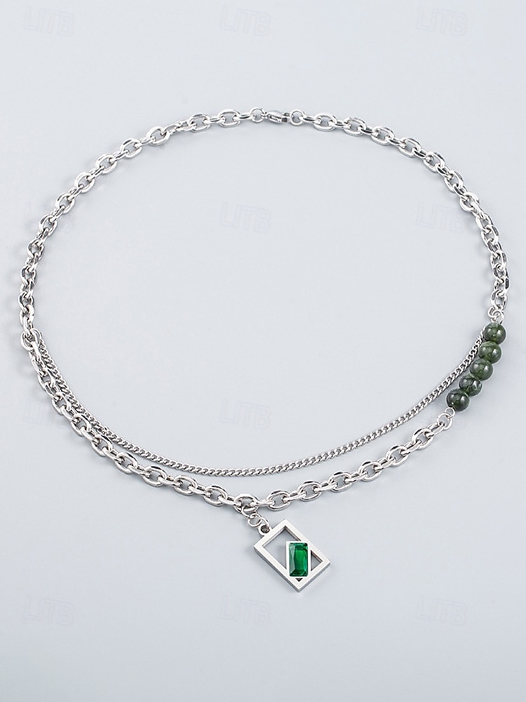 Herrhalsband i rostfritt stål med grönt ädelstenshänge - snyggt, hållbart, perfekt för både vardagliga och formella tillfällen 2026 - $7.99 –P6