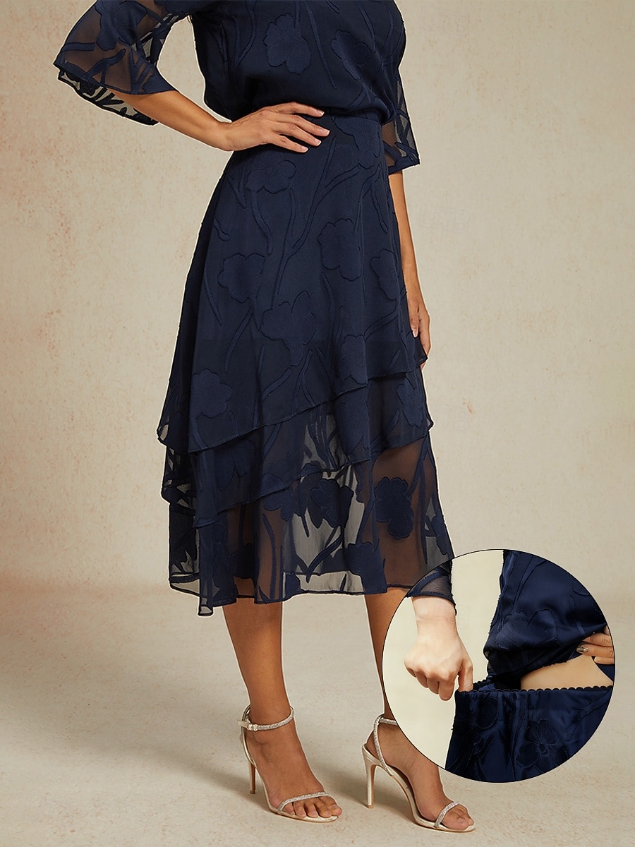 Γυναικεία Κομψό Καθημερινό Μίντι Μεσαία Μέση Φούστες Φλοράλ Δαντέλα Με Βολάν Ακανόνιστος γιακάς Μικροελαστικό Ημερομηνία Καθημερινά Βαθυγάλαζο Άνοιξη, Φθινόπωρο, Χειμώνας, Καλοκαίρι 2026 - $65.99 –P1