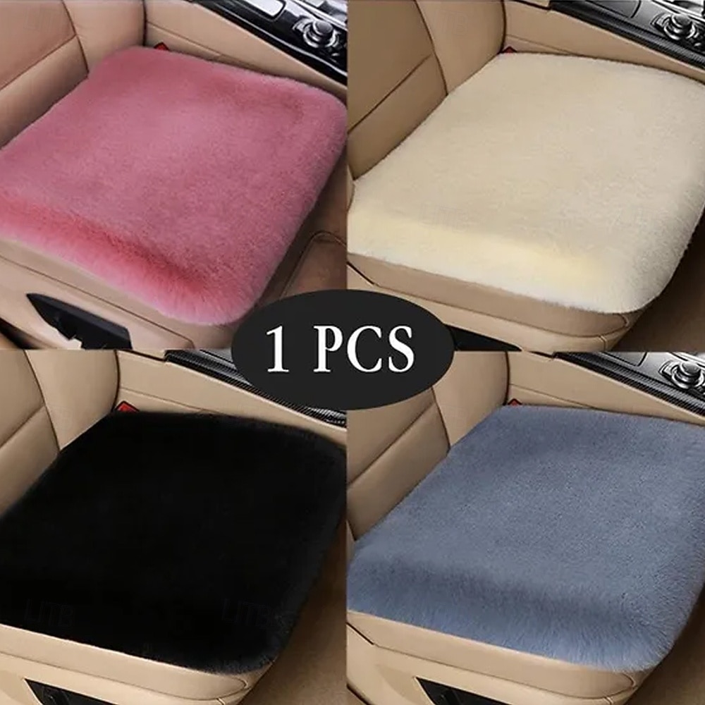 Подушка на сиденье автомобиля из разноцветного плюша с мехом кролика, теплая, зимняя, квадратная, из толстой шерсти, для водителя или второго пилота, универсальный чехол 2026 - $22.99 –P4