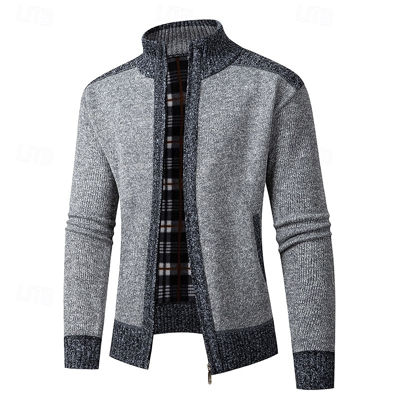 Herr Tröja Cardigan Tröja Blixtlåströja Ribbad Sticka Vanliga toppar Dragkedja Lappverk Slät Hög krage Semester Mode Ledigt Dagliga kläder Kläder Vår & Höst Höst vinter Blå Ljusgrå M L XL 2026 - $30.99 –P3