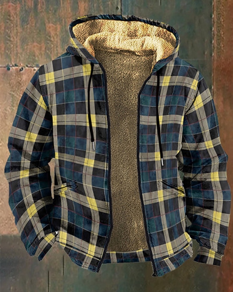 Per uomo Felpa con cappuccio Felpa con cappuccio a zip intera Felpa con cappuccio e zip Felpa con cappuccio in pile Blu marino Con Cappuccio Plaid Con zip Tasca Sport & Outdoor Casuale Quotidiano del 2026 a $53.99 –P1