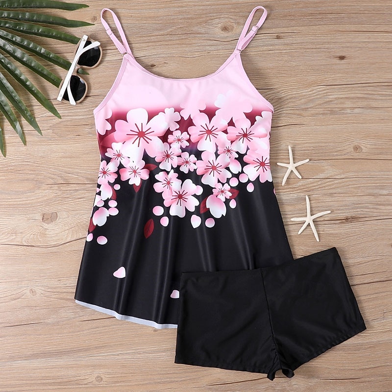 2026年 女性用 スイムウェア 2ピース ショーツ 水着 バックレス 旅行度假风 ビーチウェア フラワー グラフィック Ｕネック ノースリーブ 水着  コレクション – $28.99 –P4