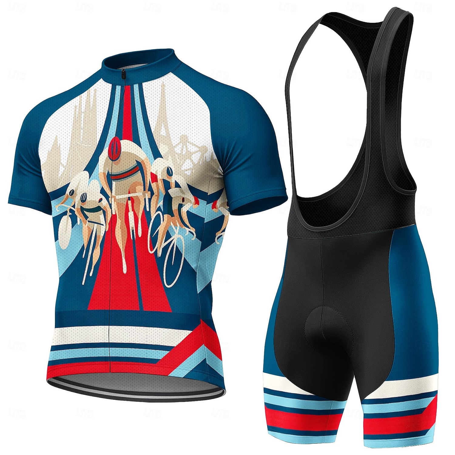 Ανδρικά Φανέλα ποδηλασίας Αθλητική φανέλα και σορτς ποδηλασίας Κοντομάνικο Ποδηλασία Βουνού Ποδηλασία Δρόμου Καλοκαίρι Άνοιξη Θαλασσί Κινούμενα σχέδια Γεωμετρικό Ποδήλατο 2026 - $49.99 –P1