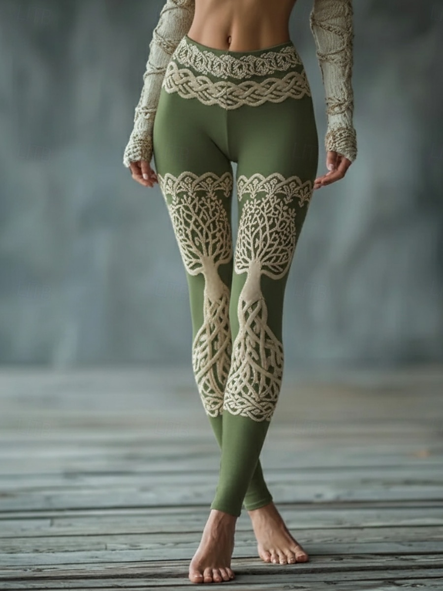 Women's Viking Leggings Cozy Leggings Vacation Vintage Ethnic Style Full Length High Waist Graphic Printing Comfortable Stretchy Casual Daily Vacation Green Spring Fall Slim Fit 2026 - $21.99 –P2