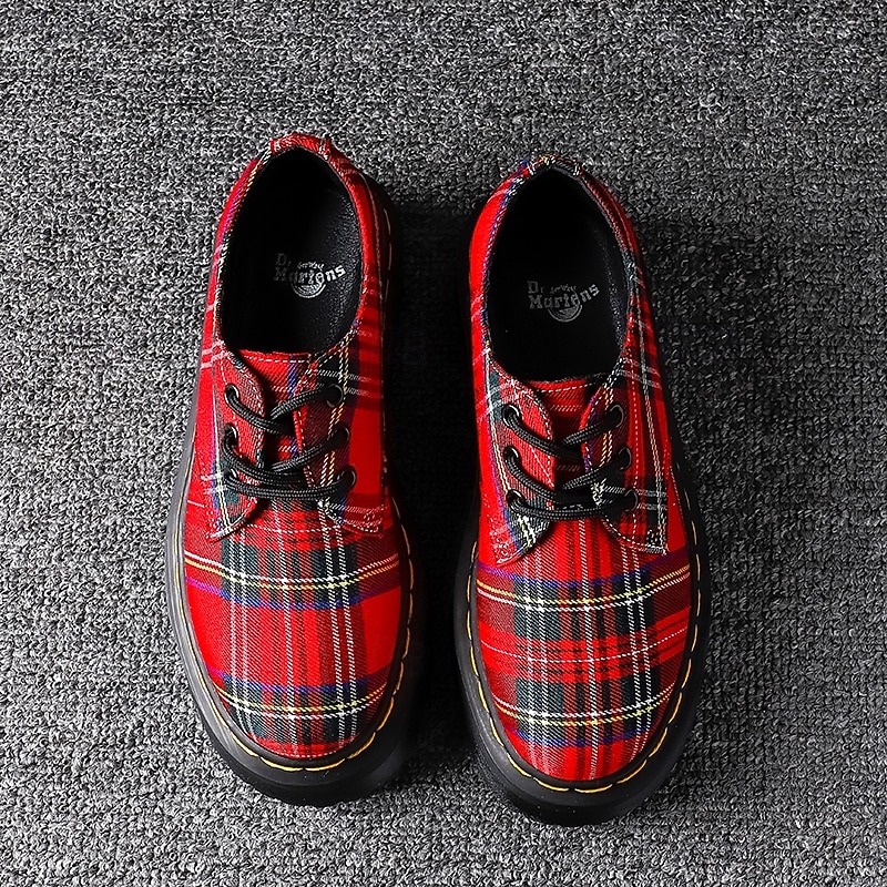 Röda rutiga herrsneakers – trendigt mönster och bekväm passform, perfekta för julutflykter och avslappnade högtidssammankomster 2026 - $79.99 –P5