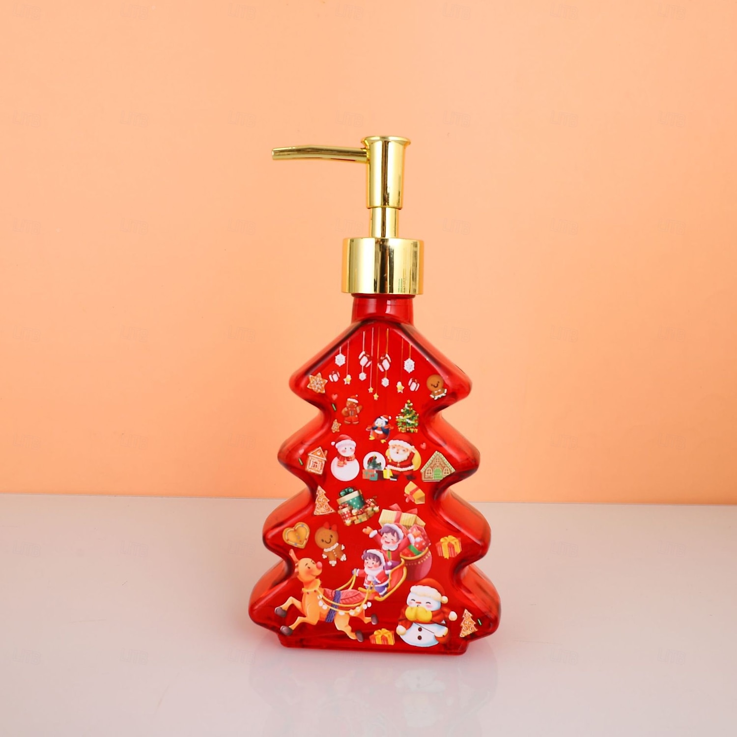 Glass Christmas Tree Hand Pump Dispenser Bottle - 300ml Red/Green Reusable Travel-Sized Soap/Lotion/Cleanser Container with Golden Reindeer Snowflake Design for Kitchen, Bathroom, Office - Durable 2026 - $6.99 –P16
