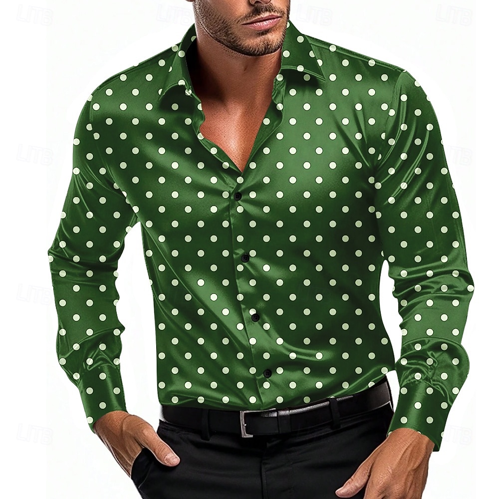 Men's Geometric Polka Dot Shirt Satin Shirt Dress Shirt Long Sleeve Business Casual Vacation Dailywear Summer Men's Geometric Polka Dot Shirt Satin Shirt Dress Shirt Long Sleeve Business Casual Vacation Dailywear Summer